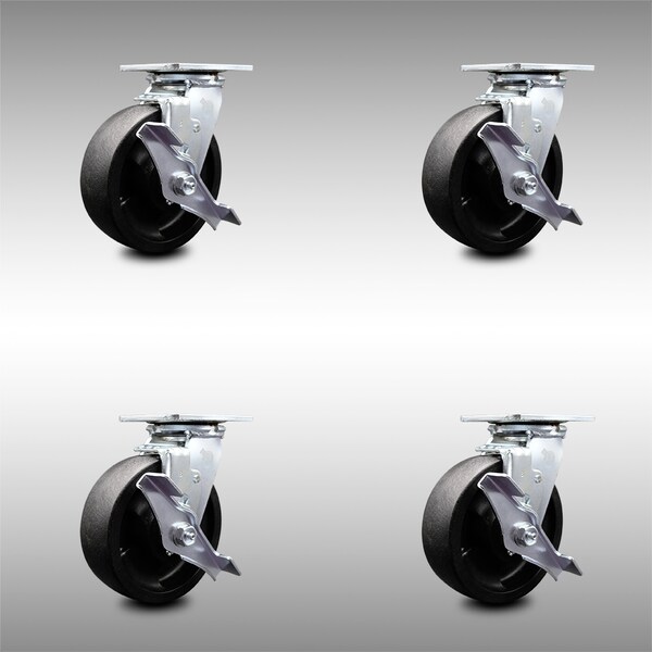 6 Inch SS Glass Filled Nylon Swivel Caster Set with Roller Bearings and Brakes